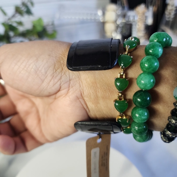 Black Open Cuff Bracelet with Gold Bee Emblem - Picture 7 of 9